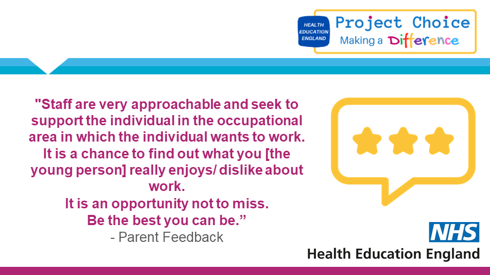 NHSEChoicesColl's tweet photo. "Any opportunity not to be missed"
#Fridayfeedback #projectchoice #supportedinternships https://t.co/QrNwoyGjJM