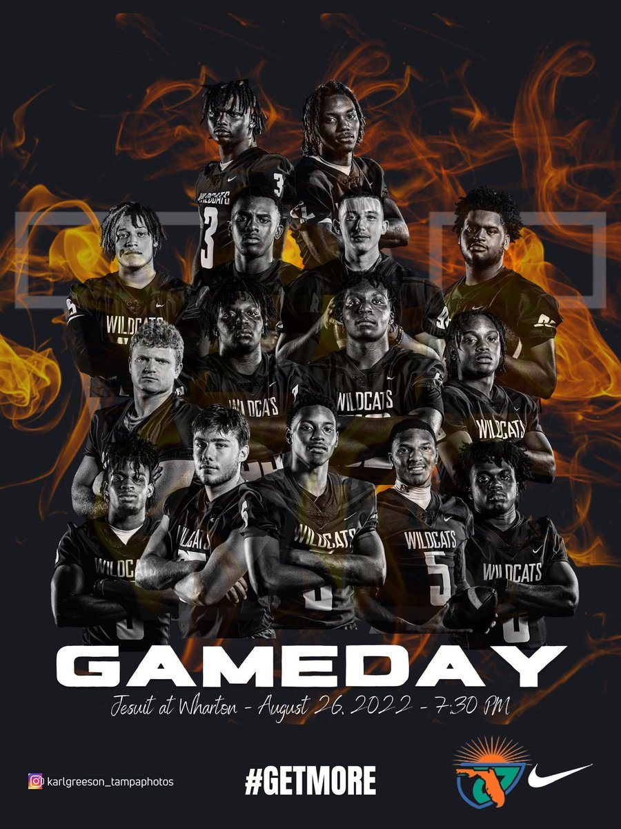 🚨Get Up…it’s Gameday‼️

🆚 #16 <a href="/JesuitTigers_FB/">Jesuit Tigers Football</a> 
⏰ 7:30 PM
📍 Wharton Wildcat Stadium
🎟 hillsboroughschools.org/athletics
📺 LIVE: nfhsnetwork.com/events/wharton…

#GetMore 
<a href="/CoachLikeMike/">Big Mike Williams</a> <a href="/WhartonBoosters/">Wharton Boosters</a> <a href="/WhartonWildcats/">Wharton High School</a>