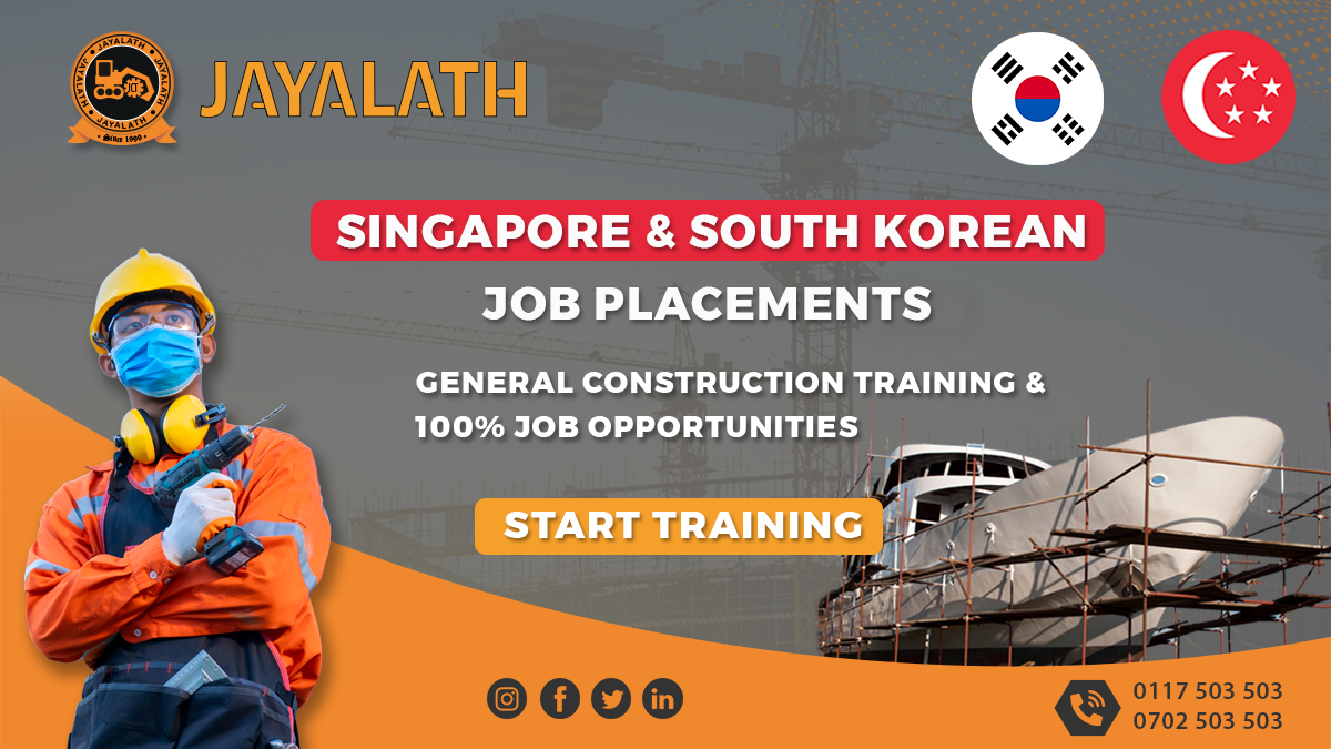 Jayalath_VTC's tweet photo. #Job opportunities in #SouthKorea and #Singapore! Start your #construction training today at #Jayalth, the leading #vocational Training Centre. Recognized and approved training by leading countries. 

#TECHNICALWORKERS #SECK #Certification 

Join Now: +94117503503 | +94702503503 https://t.co/9alw7guSJw
