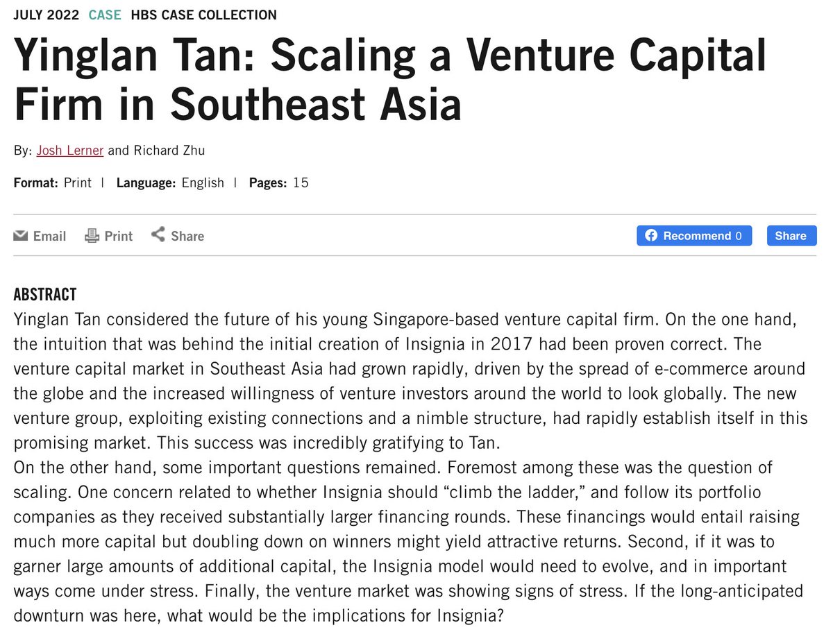 This article was also inspired and prompted by the abstract of a <a href="/HarvardHBS/">Harvard Business School</a> case study published in July on Insignia Ventures Partners: "Yinglan Tan: Scaling a Venture Capital Firm in Southeast Asia": hbs.edu/faculty/Pages/…