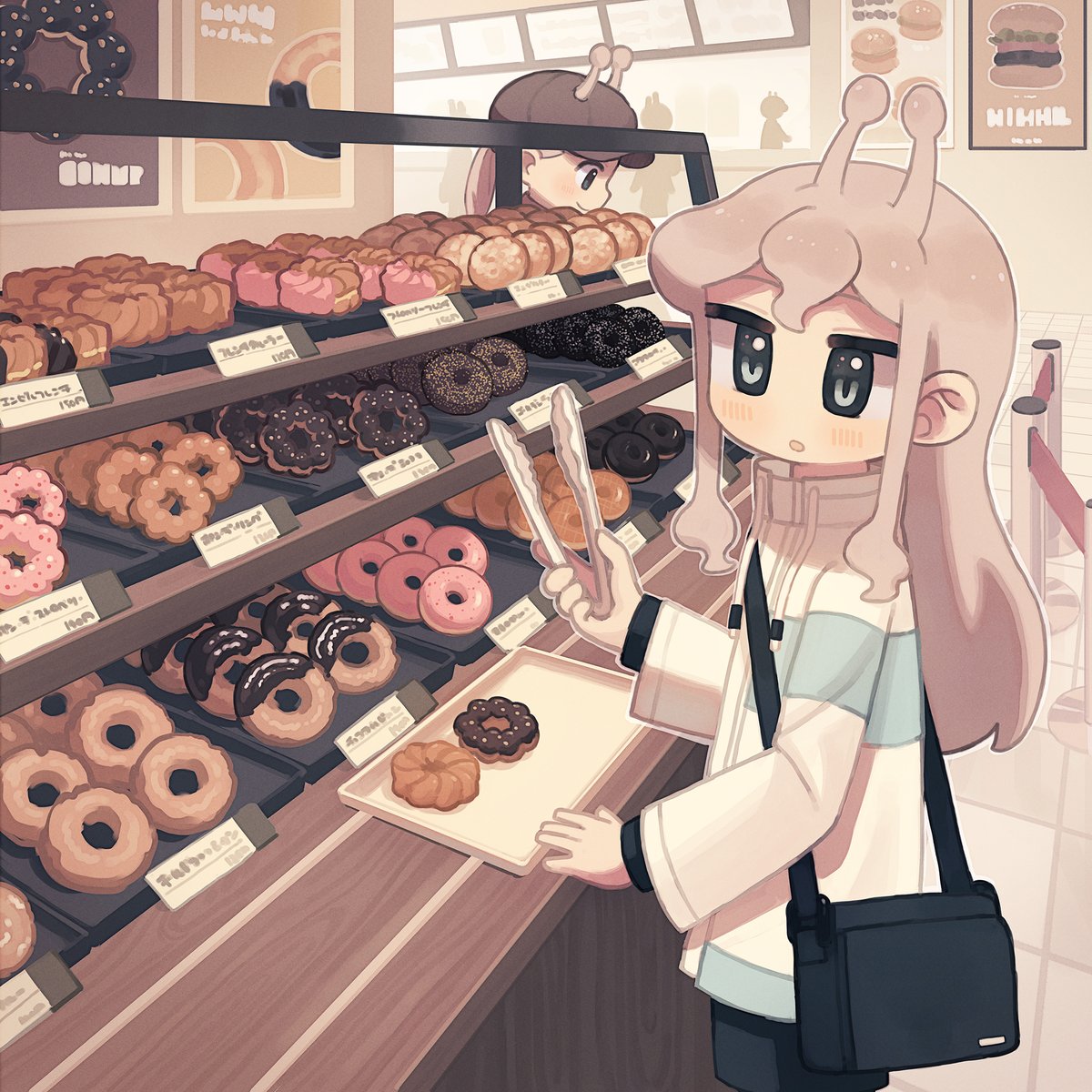 food doughnut bag long sleeves long hair holding multiple girls  illustration images