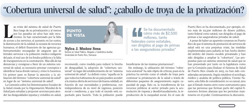 Para salir de la crisis en salud es necesario un debate amplio  y democrático sobre hacia dónde nos movemos. La “cobertura universal” no es lo mismo que un “sistema universal” de salud. Puede haber lo primero bajo un modelo privatizado que perpetúe los problemas que hoy tenemos.