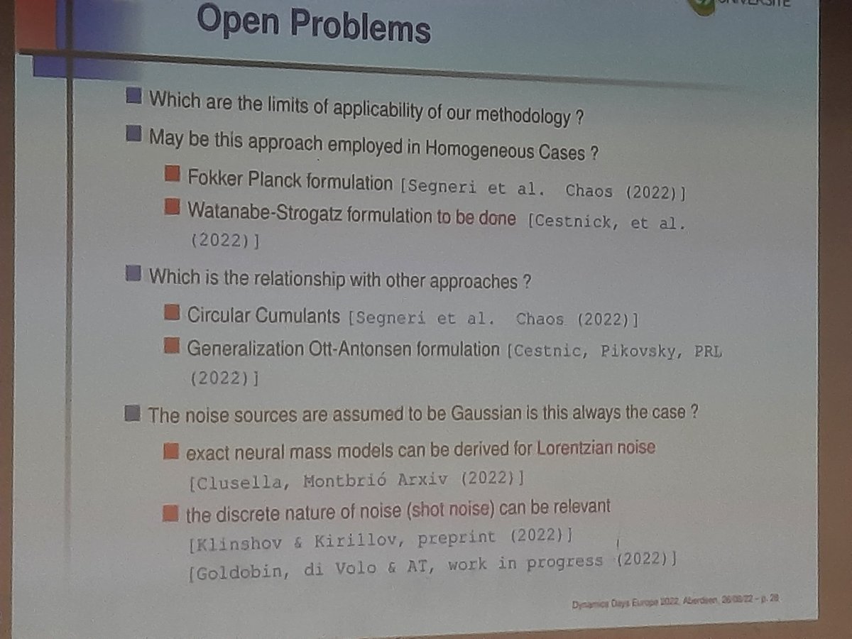 CestnikRok's tweet photo. Stimulating talk on reduced dynamics of noisy QIF neuorons by @a_torcini. #DDEU22 https://t.co/4daCh6D2UO