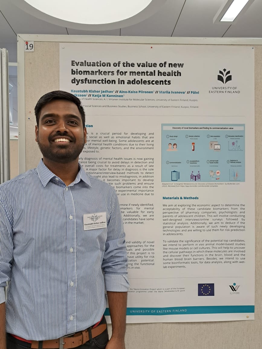 KanninenLab's tweet photo. Poster by our new PhD student Kaustubh Jadlav for the #UEFwinterschool. It is important to understand the commercialization aspect of new biomarkers that will be brought in the market. @UEFNeuroInno @UEF_DPMM https://t.co/u1qEgKEx9D