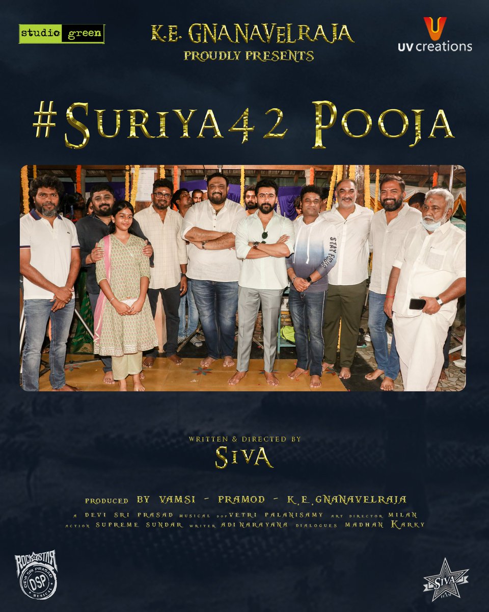 UV_Creations's tweet photo. Here is our pooja video of Prestigious Mega Project Starring #Suriya sir #Suriya42 

https://t.co/clQ1PFCuRl

@Suriya_offl @directorsiva @StudioGreen2 @UV_Creations @vcelluloidsoffl #Vamsi #Pramod #Vikram @kegvraja @ThisIsDSP @vetrivisuals #Milan @SupremeSundar_ #AdiNarayana https://t.co/7CVY1W40bk