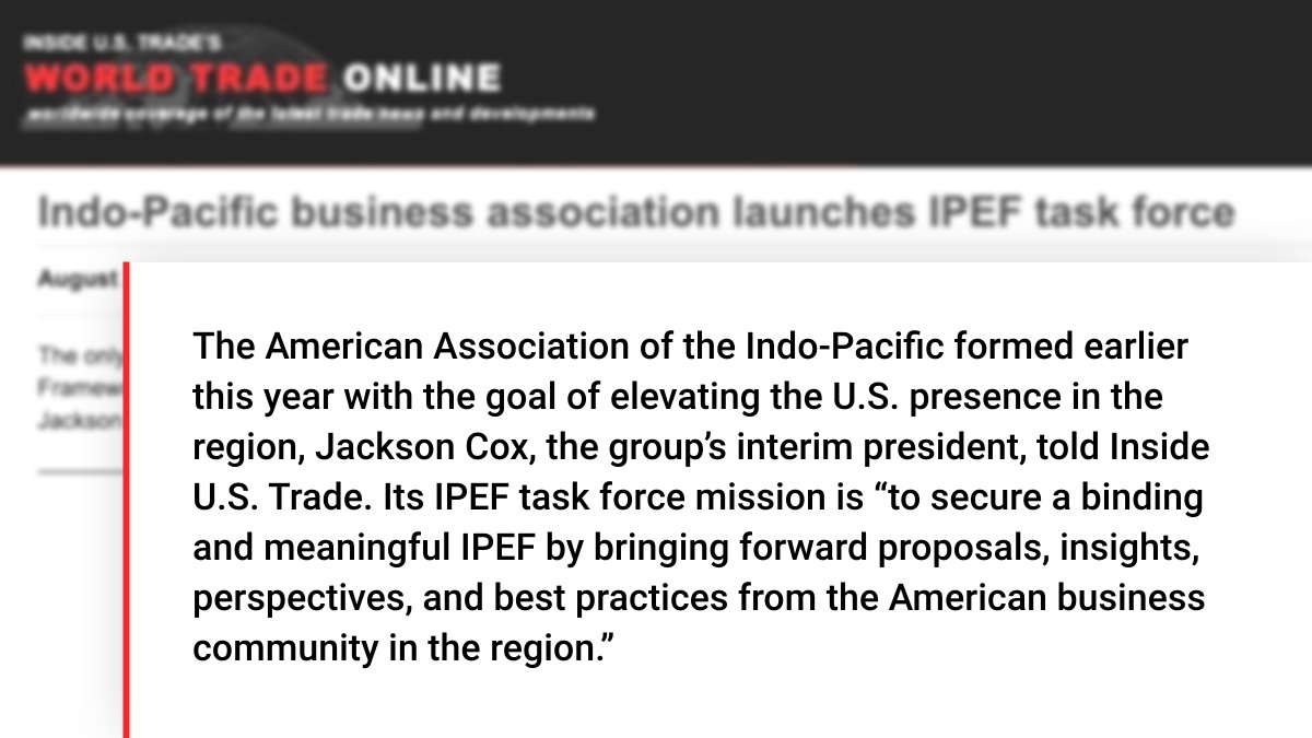 AAIP's #IPEF Taskforce is rolling and we look forward to substantive consultations with negotiators and other stakeholders in the weeks and months ahead. 

Link to <a href="/insidetrade/">Inside U.S. Trade</a> article here: insidetrade.com/daily-news/ind…