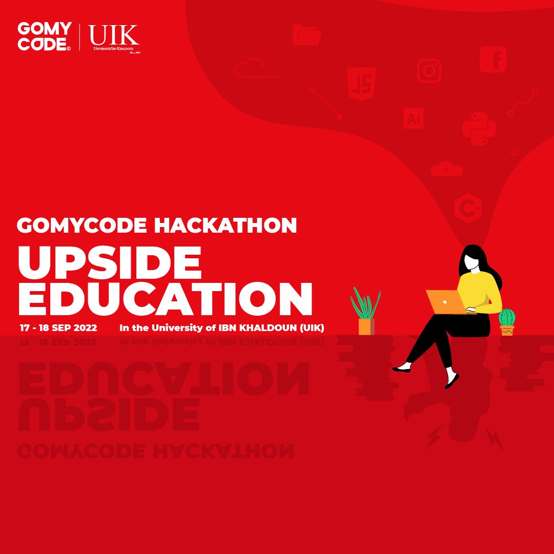 gomycode's tweet image. The GOMYCODE hackathon is set to hack the conventional educational system. 
Get ready ...
REGISTRATIONS ARE OPEN 📢
Click here for the details: sites.google.com/gomycode.co/ha…
Register here: bit.ly/3AMZzBN
#GOMYCODE #hackathon #RegisterNow #upsidedown #Upsideeducation