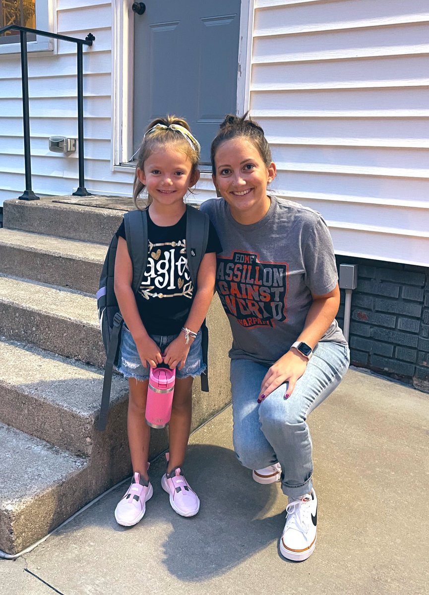 MJHSCounselor's tweet photo. Sending my littlest Eagle off to kindergarten this morning, then off to support my Tigers all day 🧡🖤💚💛 #plsfirstday https://t.co/3PM81DYBVI