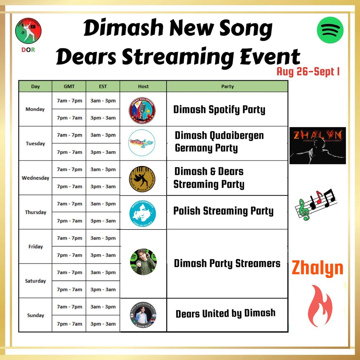 Di_Renaissance_'s tweet photo. Let's make @dimash_official's new song "Zhalyn" get a lot of streams quickly on Spotify. To do this, we will dedicate all our Renaissance parties to the new song and try to get 100 K streams in the first 5 days of its release. 
#EveryDearCounts
#DimashonRenaissance https://t.co/pPGRULyKdS