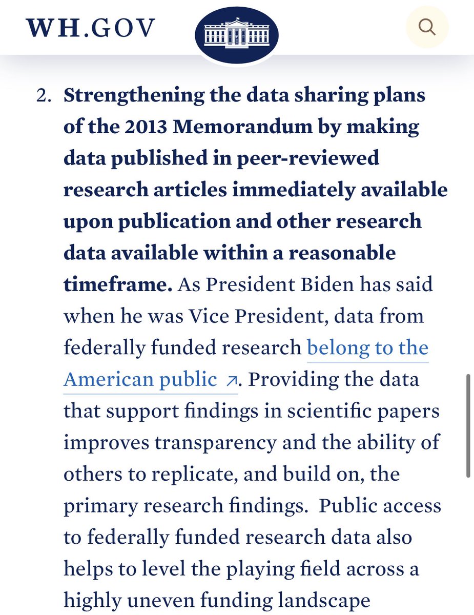 Neil (@neil_mehta) on Twitter photo Per new <a href="/WhiteHouse/">The White House</a> policy federally funded research articles (and associated data) in peer-reviewed journals to be immediately available without any paywalls. Taxpayers paid for this research, everyone should be able to read it. H/t <a href="/abhishek_dp/">Abhishek Deshpande</a> Per new <a href="/WhiteHouse/">The White House</a> policy federally funded research articles (and associated data) in peer-reviewed journals to be immediately available without any paywalls. Taxpayers paid for this research, everyone should be able to read it. H/t <a href="/abhishek_dp/">Abhishek Deshpande</a>