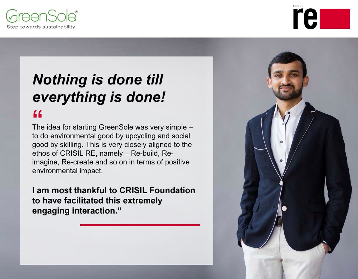 CrisilFoundtion's tweet photo. Thank you Shriyans bhandari (@ShriyansB ) for an enlightening and entertaining presentation on “Breathing New Life Into Used Footwear”
#SustainableFashion is truly the way ahead for creating a circular economy! https://t.co/PkxcJZlQoZ