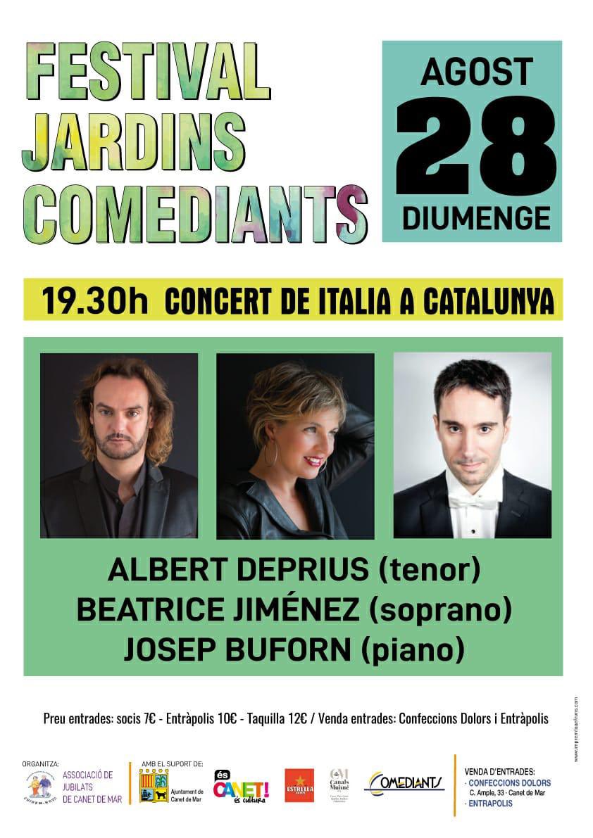 Agenda! Recital amb @AlbertDeprius #tenor & B.Jiménez #soprano Amb obres de Mompou, Morera, Toldrà + cançó italiana, napolitana i àries d'òperes. 🗓 Diumenge 28 agost 📍 Jardins Comediants. Rieva Gavarra, 69 🎫 Socis:7€ Entràpolis:10€    Taquilla:12€ @canetmodernista