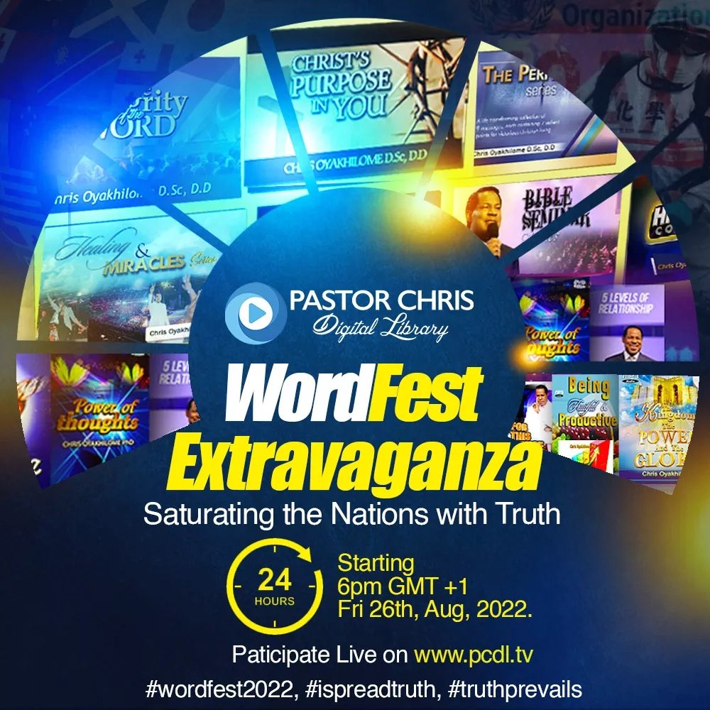 LibraryPastor's tweet photo. It's finally here!! The much awaited #Wordfest Extravaganza 2022 will be happening today at 6pm GMT+1.
Log on to https://t.co/OAuUe88oGl to watch the 24hrs non stop celebration of the Word of God
#Wordfest2022
#pcdltv
#pcdl
#truthprevails
#ispreadtruth https://t.co/5TJm0CCKwo