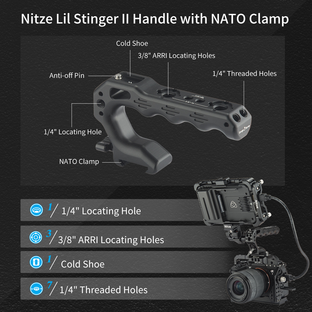 NitzeVideo's tweet photo. Lil Stinger II is coming !🔥
New version handle, thinner and lighter.

Lil Stinger II Handle with NATO Clamp - PA28M-D1

👉Ergonomic Design;
👉Several Mounting Holes;
👉Anti-off Cold Shoe;

Will be available soon!
#nitze #nitzehandle #tophandle #camerahandle #lilstingerhandle https://t.co/3cmDIOfRxf