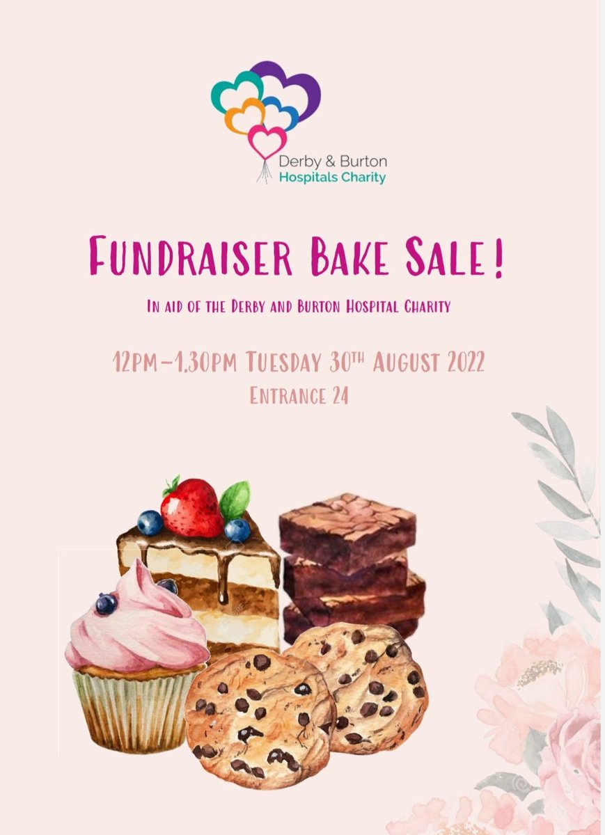 Wouldn't usually encourage eating the cake, but once in a while is fine 😉 Especially if it's for a good cause <a href="/UHDBTrust/">University Hospitals of Derby and Burton NHS FT</a> <a href="/DerbyshirePath/">Derbyshire Pathology</a> <a href="/UHDBWellbeing/">UHDB Wellbeing</a> <a href="/UHDBRunningClub/">UHDB NHS Running Club</a> 
All 💰 goes to <a href="/hospitalcharity/">Derby & Burton Hospitals Charity 💙</a> 
I'm baking, so cannot guarantee what will be on offer 🤞😁