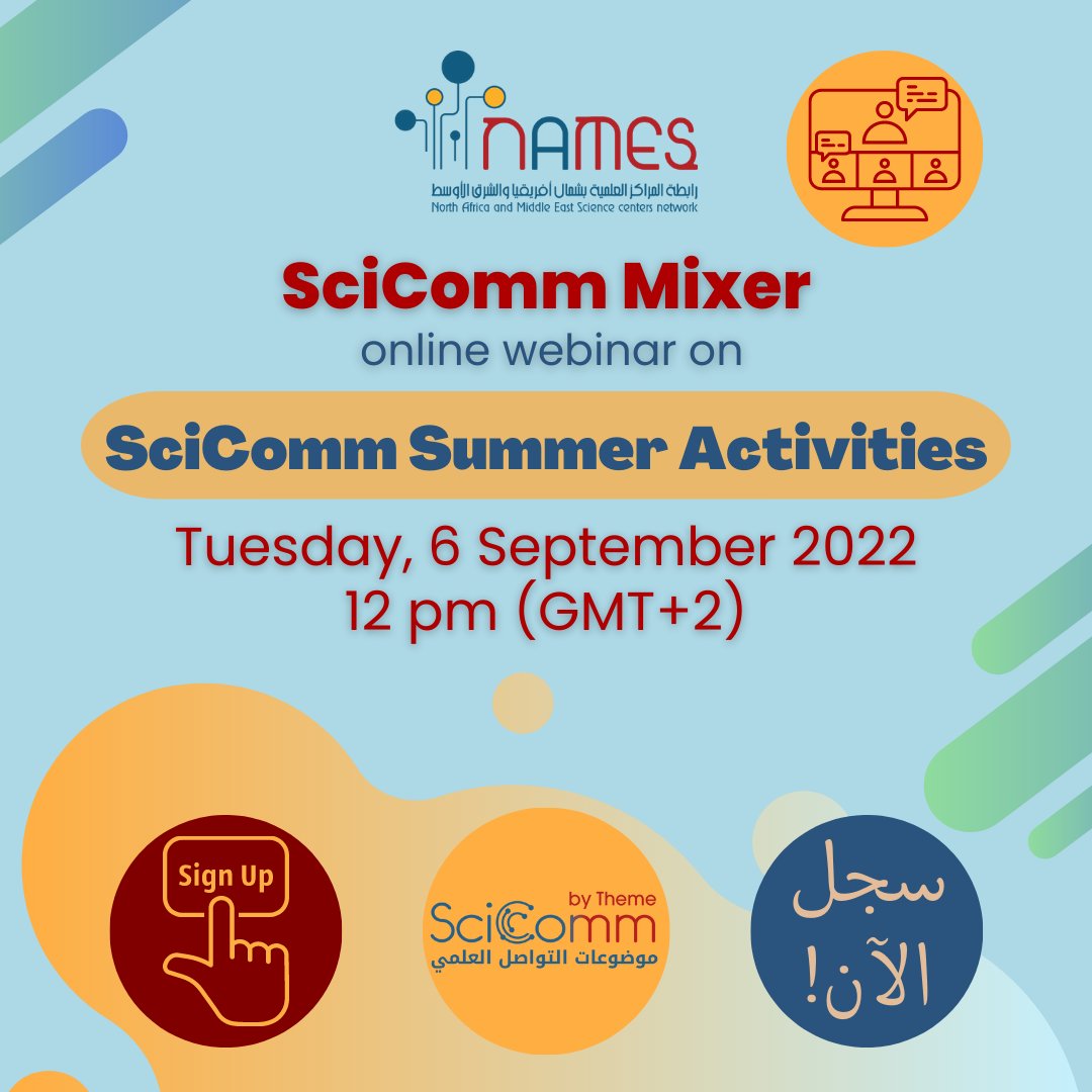 NAMESnetwork's tweet photo. If you are interested in organizing #SciCommActivities, register to attend the first #SciCommMixer #webinar on #SciComm Summer Activities!

https://t.co/LLbAkC1cPz

You will learn about #SuccessStories and #LessonsLearned from the experiences of 4 #NAMESnetwork members. https://t.co/cVdCAVXRJX
