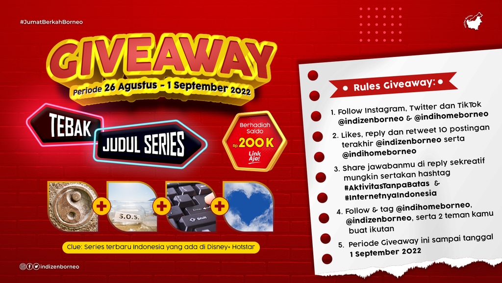 indizenborneo's tweet photo. JENG JENG JUMAT BERKAH BORNEO HADIR LAGI NIH😁

Kamu pasti bisa jawab sih judul series yang lagi tayang di Disney+ Hotstar ini. Oiya, salah satu pemerannya Sheila Dara lho.🥰

Yuk, share jawabanmu di reply dan raih hadiahnya Sob!🤩

@indihomeborneo
#IndiZenBorneo #IndiHome https://t.co/xJWToWr4xj