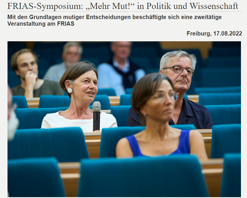 FRIAS_UFreiburg's tweet photo. Ob Corona- oder Klimakrise, Digitalisierung oder Energiepolitik – die politisch Handelnden gelten derzeit vielen als #mutlos. Brauchen wir #MehrMut? Das war Thema unseres Symposiums. Alle Vorträge gibt es hier📽️🗒️: https://t.co/4qQ8IWQG9s. Einige Spotlights im Thread.🧵 (1/11) https://t.co/WAABx2O7Yo
