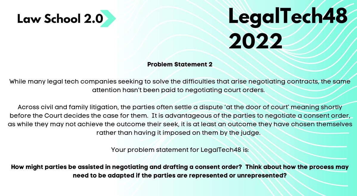 ls2_0's tweet photo. The two problem statements our teams are hard at work on as part of this year's #LegalTech48! They're taking what they've learnt during the #LTVS to apply it to either problem 1 or 2. https://t.co/2ud8v1XDGN