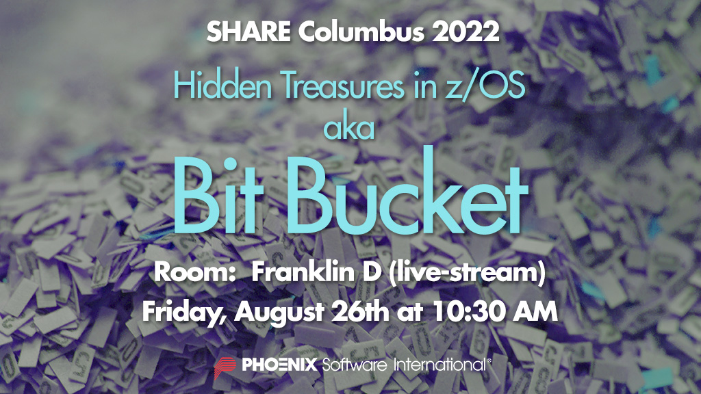 Watch @SoulEddieJ and others present Hidden Treasures in z/OS (aka Bit Bucket x'40'), a SHARE tradition since 1991, at 10:30 AM. The Bit Bucket session covers topics too small for their own session and too important to miss. So don't miss it! #PhoenixatSHARE #IBMz #Mainframe