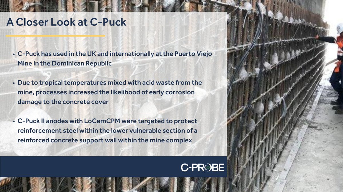 CProbeSystems's tweet image. A closer look at C-Puck ⚡️ C-Puck is a #Galvanic anode that is attached to steel, where the most base metal (the anode) corrodes itself in order to protect the steel where it is attached! It has been used in the UK and at the Puerto Viejo Mine in the Dominican Republic.