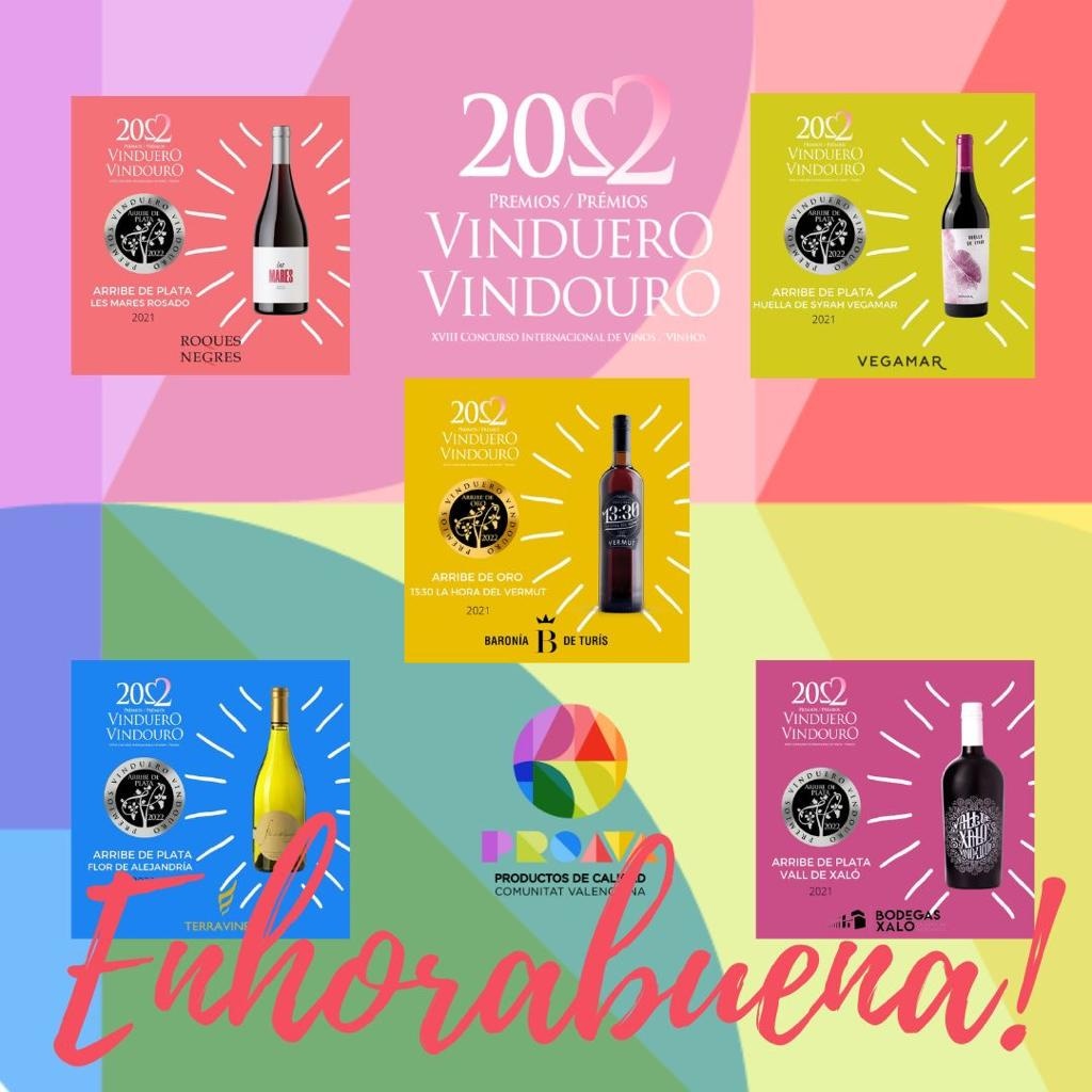 Desde Proava queremos dar la enhorabuena a algunas de las grandes bodegas que tenemos en nuestra tierra:
@baroniadeturis 
<a href="/vegamar/">vegamar</a>
@RoquesNegres
@TerraVineas 
@BodegasXaló 
Cinco bodegas galardonadas en las diferentes categorias de  los premios VinDuero 2022.
<a href="/VinDuero_Douro/">Premios VinDuero-VinDouro</a>