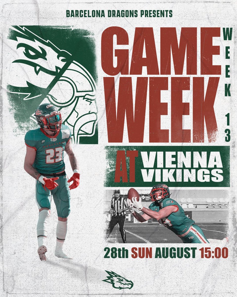 🔥PREVIEW DRAGONS W13🐲 w/
@GMoraArnes 

This sunday, the 
@Dragons_BCN

  (8-2) face off against the
@ViennaVikings

  (9-1) in what it will be a very  important match in order to have Home Advantage. Let's analyze the previous game and the key stats!⬇️
#BDRatVIK #FeelTheFire