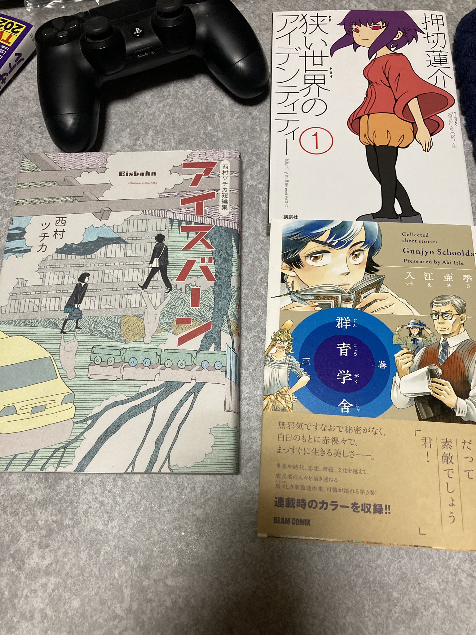 ゆんちゃんねる こんばんは 今日の戦果٩ ๑ W ๑ ۶ アイスバーン 狭い世界のアイデンティティー 1巻 群青学舎 3巻 入江亜季先生の群青学舎は3巻ですが 短編集なので問題なさそう しかし 押切蓮介先生もそうだし 探すとまだまだ知らない