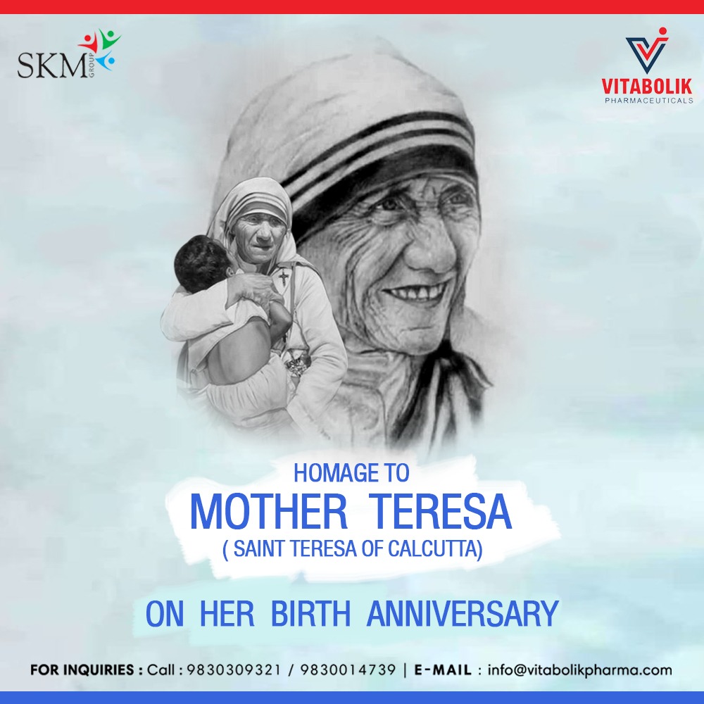 VitabolikP's tweet photo. Humble tributes to Bharat Ratna and Nobel Laureate #MotherTeresa on her birth anniversary from Vitabolik Pharmaceuticals. She was an icon of compassion and service to mankind. Her lifelong commitment to serve the poorest of poor, sick and destitute will continue to inspire all. https://t.co/loi4h7fVh7