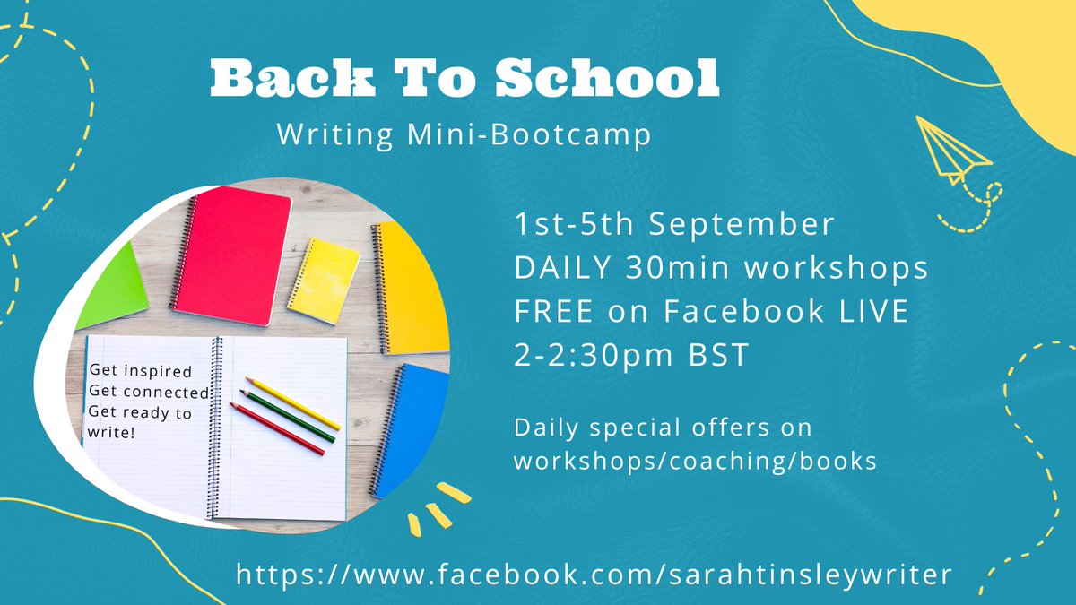 sarahtinsleyuk's tweet photo. Can't wait to get #backtochool with writing! Join me for a FREE 5-day writing boost to get those pens scribbling. https://t.co/T4MvscMKoz #WritingCommunity #writingworkshop https://t.co/IJ8cAglEIT