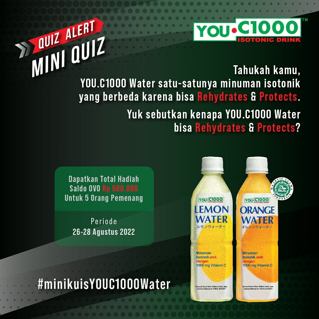 YouC1000Water's tweet photo. Tahukah kamu, YOU.C1000 Water satu-satunya minuman isotonik yang berbeda karena bisa Rehydrates &amp; Protects. Yuk sebutkan kenapa YOU.C1000 Water bisa Rehydrates &amp; Protects? https://t.co/cpBxQSQdEK