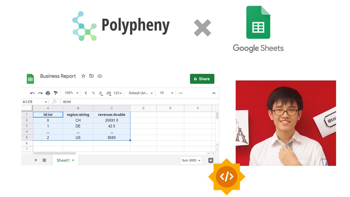 polypheny's tweet photo. As part of a #gsoc project, our #opensource contributor Anh is integrating the Google Sheets API adding another data source adapter. 
This extension will allow querying existing Google Sheets through #polypheny. https://t.co/jrgfSkGX4T