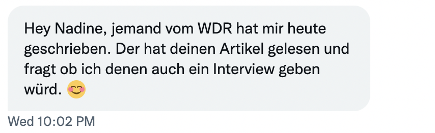 nagraefin's tweet photo. Eine der schönsten Nachrichten, die  Ex-Interviewpartner:innen schreiben können: https://t.co/mtwGsKCDTO