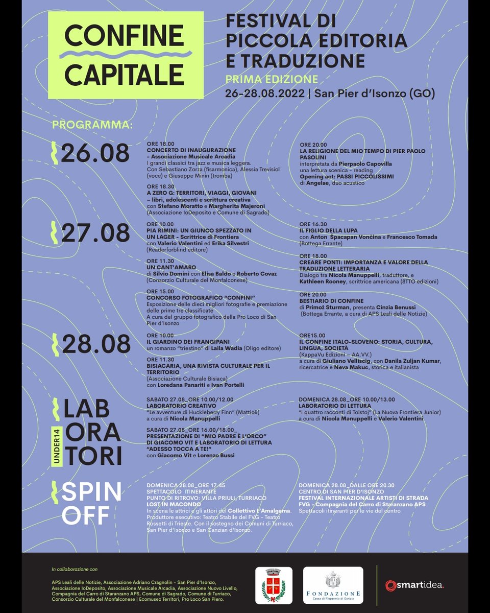 FestJRonchi's tweet photo. #27agosto, alle ore 20:00 siamo a #SanPierDIsonzo all'interno della #1edizione di #ConfineCapitale, #festivalletterario della #piccolaeditoria

Presenteremo #BestiarioDiConfine di #PrimožSturman, edito da #BottegaErrante

#confini #libri #presentazionieditoriali #fvg #eventifvg https://t.co/FdulGmbUMh
