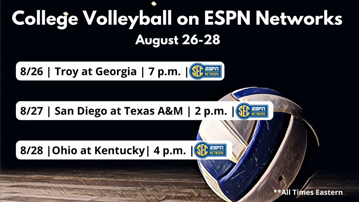 sportney_lyle's tweet photo. Happy VOLLEYBALL Friday!!  Perfect night to tune in if you're new to the sport or a HUGE fan!  🏐

See you at 7 ET for @TroyTrojansVB at @UGAVolleyball 

Check out the other matches this weekend on our ESPN networks: https://t.co/fgRUxReAMl