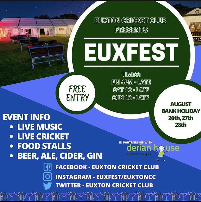 EuxtonCC's tweet photo. EUX FEST DOORS OPEN FROM 4PM

ALES, BEERS, CIDERS, GINS, RUM &amp; MORE…

FOOD STALLS &amp; LIVE MUSIC FROM @BassPhilIreland AND @RagTagMisfits 

#EUXFEST https://t.co/NuSPex3nG2