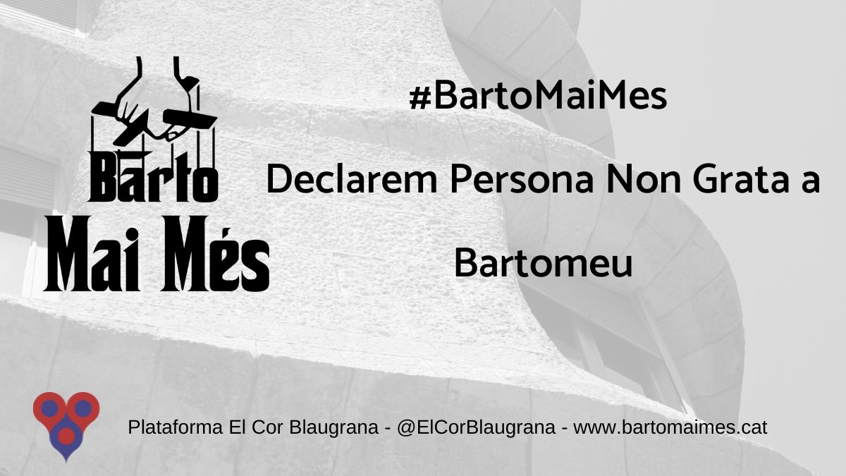 ElCorBlaugrana's tweet photo. ‼️Fa gairebé dos anys que Bartomeu i la seva directiva van fugir del #FCBarcelona 

El club encara pateix les conseqüències de la seva gestió negligent i deslleial. No podem permetre que tornin

‼️Per això avui comencem la campanya #BartoMaiMes per declarar-los Persona Non Grata https://t.co/OgzAswojDR
