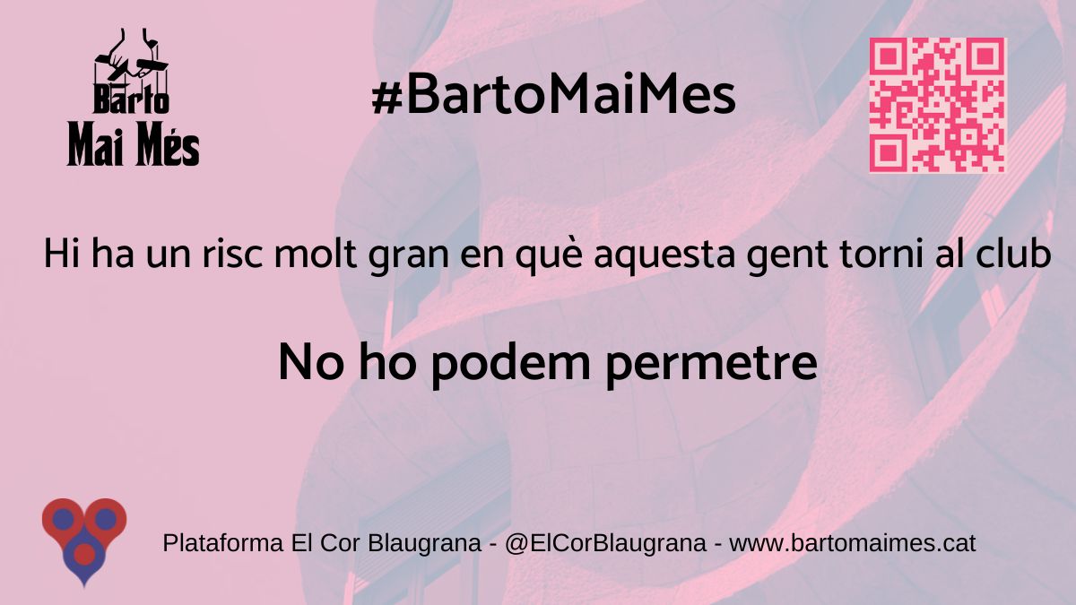 ElCorBlaugrana's tweet photo. ‼️Fa gairebé dos anys que Bartomeu i la seva directiva van fugir del #FCBarcelona 

El club encara pateix les conseqüències de la seva gestió negligent i deslleial. No podem permetre que tornin

‼️Per això avui comencem la campanya #BartoMaiMes per declarar-los Persona Non Grata https://t.co/OgzAswojDR