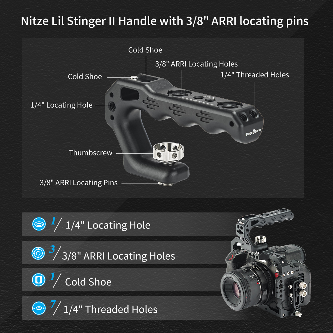 NitzeVideo's tweet photo. More mounting options for Lil Stinger II Handle.
Nitze Lil Stinger II Handle with 3/8" ARRI Locating Pins-PA28M-D2
👉Ergonomic Design;
👉Several Mounting Holes;
👉Anti-off Cold Shoe;
More details will be coming soon !
#nitze #nitzehandle #tophandle #camerahandle #lilstingerhandle https://t.co/3mRl2CO2L0