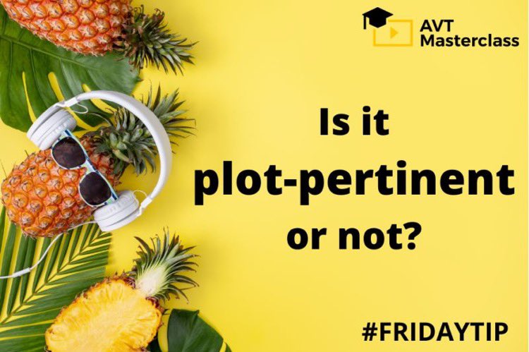 AvtMasterclass's tweet photo. It’s a ☀ summer ☀ Friday so it’s time for the #FridayTip #summer #edition from #AVTMasterclass  

❓ Is it plot-pertinent or not?

📽️ Plot-pertinent means that something is relevant to the plot/story in the film. https://t.co/lHjR6j9zKC