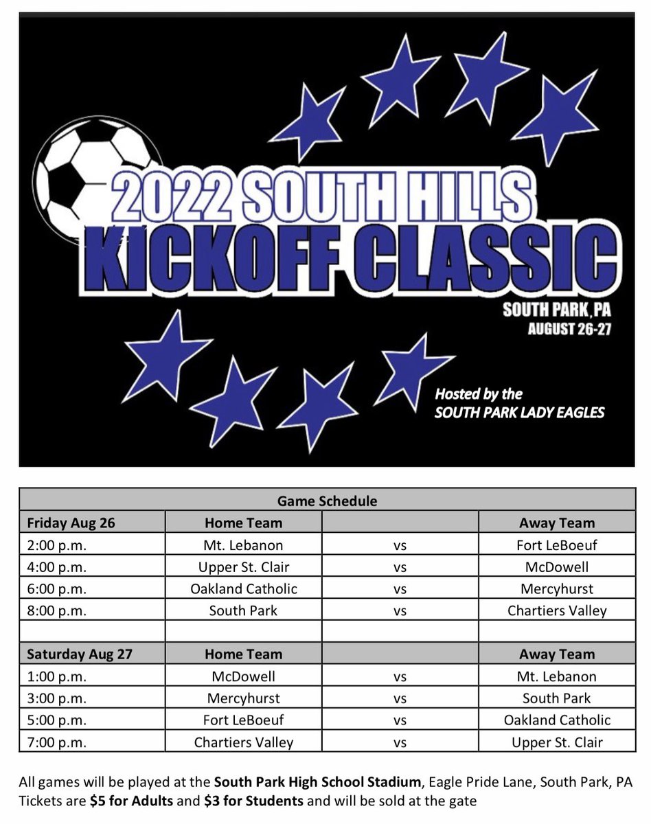 SouthParkSocce3's tweet photo. Kickoff Classic starts today with first game at 2pm.  @pghsoccernow @TribLiveHSSN https://t.co/bhSMiiNC8V
