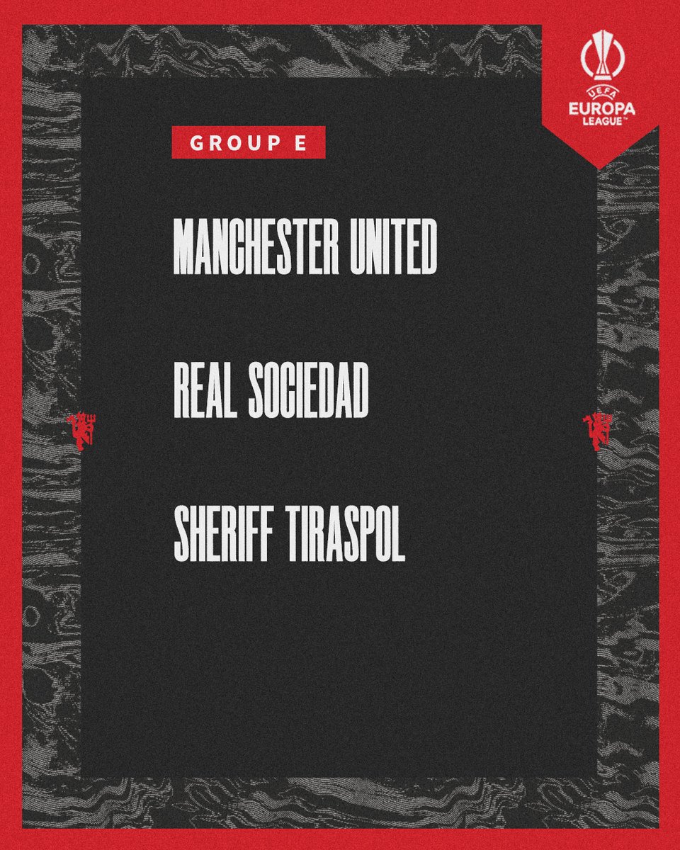 ManUtd's tweet photo. 🆚 Joining United and Real Sociedad in #UEL Group E: Sheriff Tiraspol...

#MUFC || #UELdraw https://t.co/ADU6c4KSRG