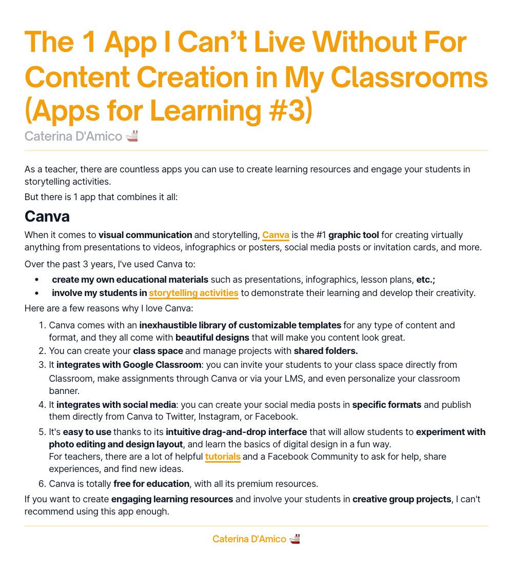 catered79's tweet photo. What is you favorite tool to create educational materials and engage your students in content creation and storytelling activities?

Here's is mine, and why I love it.

@canva #canvaforeducation #visualstorytelling #creativity #appsforlearning https://t.co/Py8v2OrpwC