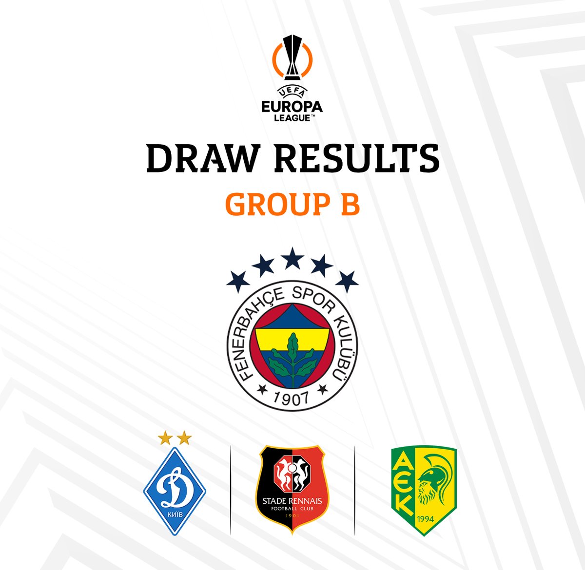 🏆 UEFA Avrupa Ligi B Grubu'nda mücadele edeceğiz.

- Dinamo Kiev 
- Rennes
- AEK Larnaca

#UEL