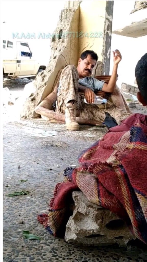 MANS0RSALEH's tweet photo. قائد عسكري جنوبي يروي عطش طائر  أنهكه حر  الصيف في صحراء أبين ..
لهذا كتب الله لهؤلاء الرجال النصر والعزة والتمكين. 
جمعتكم نصر  وتراحم وأخوة. https://t.co/cqV0kr8LHw