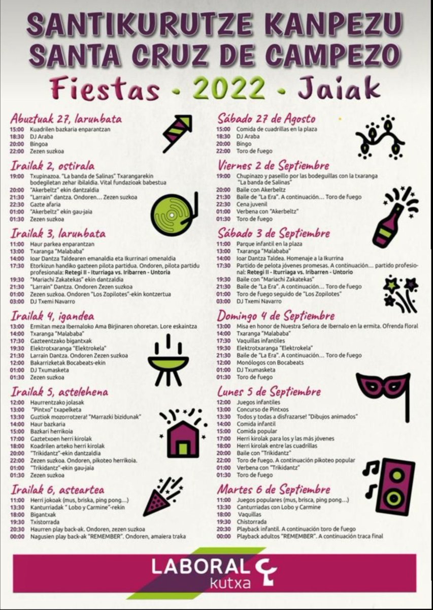 Mendialdea_info's tweet image. Santikurutze #Kanpezu
Santa Cruz de #Campezo
Fiestas 2022 Jaiak
#ArabakoMendialdea #MontañaAlavesa