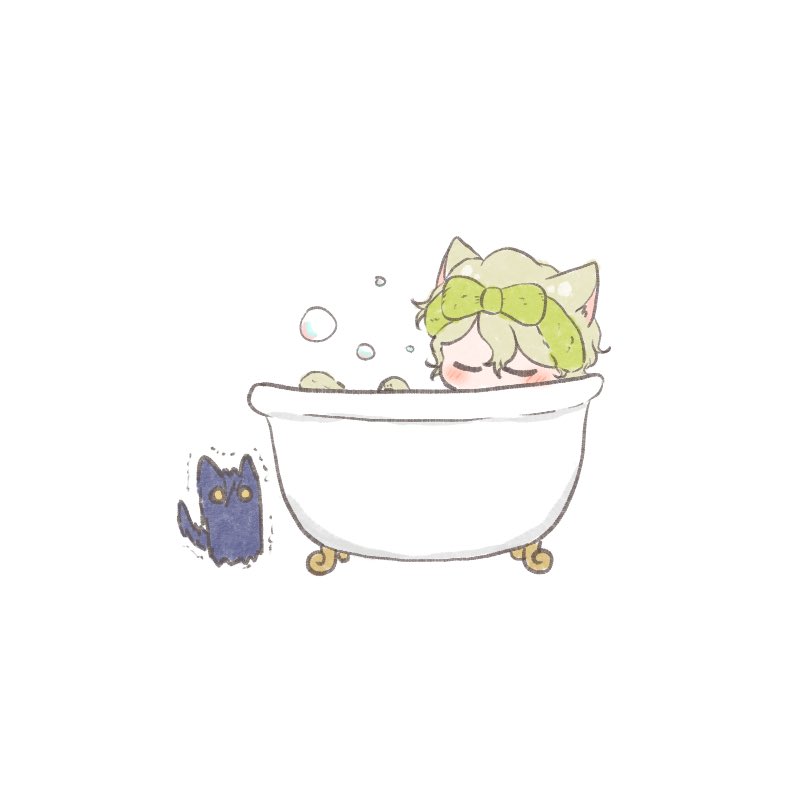 animal ears bathtub cat ears closed eyes bathing bath white background  illustration images