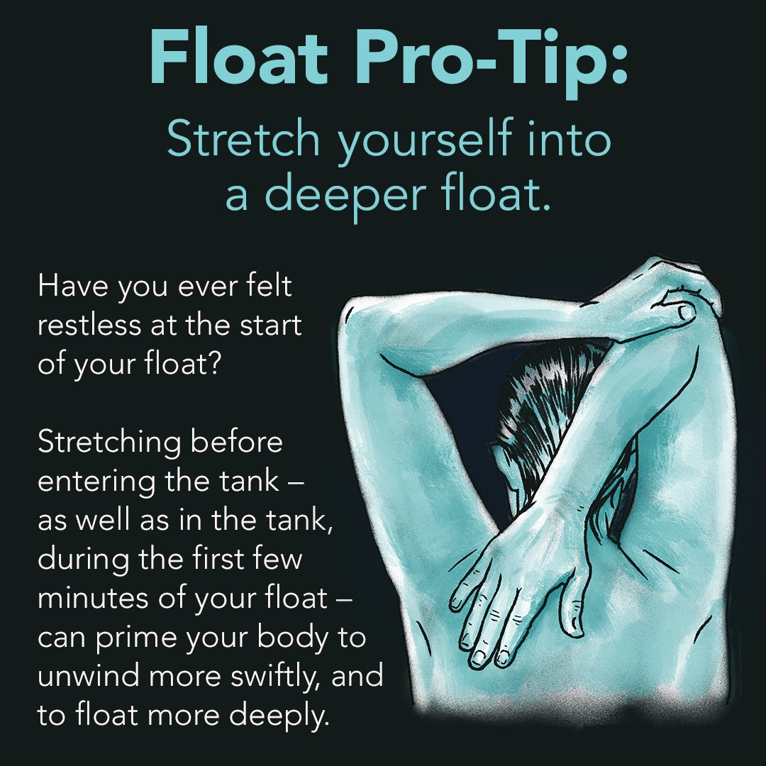 floathq's tweet photo. We hold a lot of our stress physically, and stretching before you hop in the tank can help relieve that, and prime you for a much more relaxing float.
#floaton #floattherapy #floattank #float #sensorydeprivation #portland #oregon #pdx #thingstodoinportland #mentalhealth #wellness https://t.co/QycfiXthKy