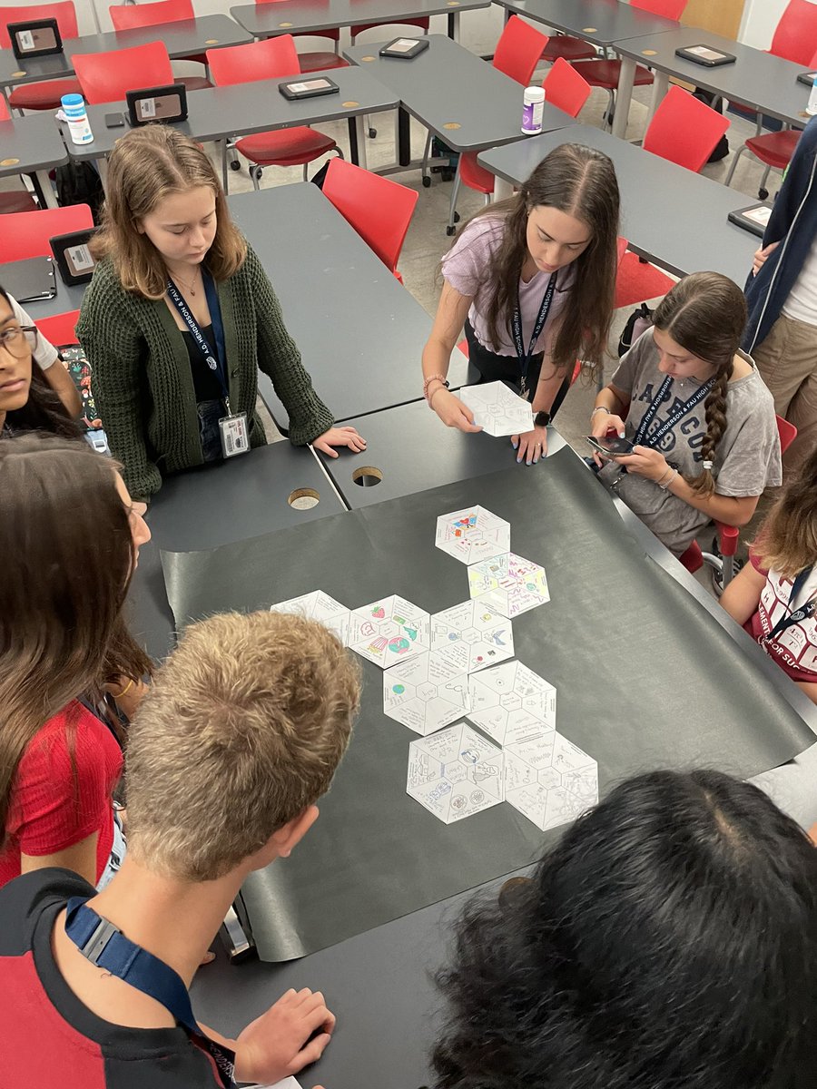 Making connections- each student filled out a hexagon and then, as a class, they had to find connections across the whole group. This was a fun way to see what we have in common (and make some silly connections). #fauhighschool