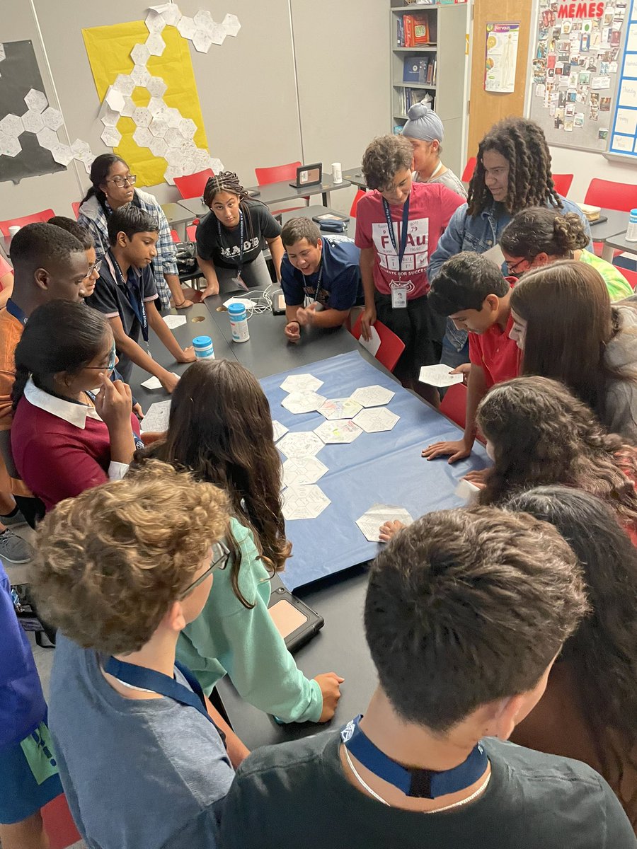 AmyTift's tweet photo. Making connections- each student filled out a hexagon and then, as a class, they had to find connections across the whole group. This was a fun way to see what we have in common (and make some silly connections). #fauhighschool https://t.co/1iqUMp6e5y
